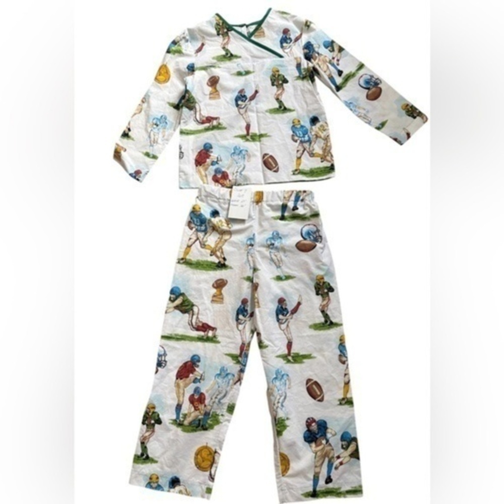 Vintage Boys Pajama Set Handmade Football Print size 7
